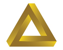 Thick 3D golden triangle outline on white background